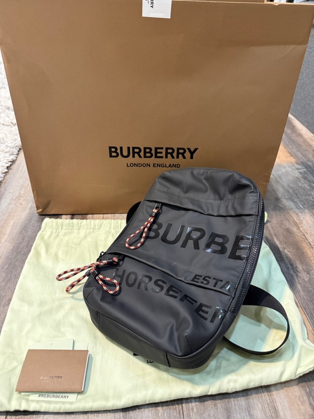Burberry Black Logo Belt Bag with Rope Zip Pulls